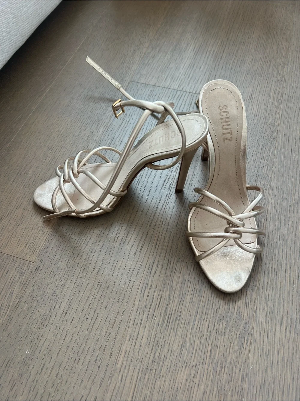 Schutz Metallic Gold Strappy Women's Heeled Sandals
